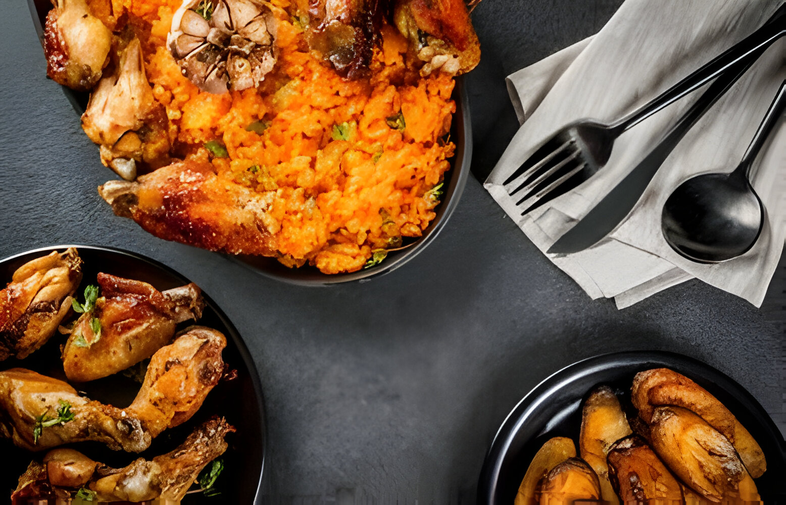 jollof-rice-in-black-plate-with-chicken-and-plantain-protein-rich-food